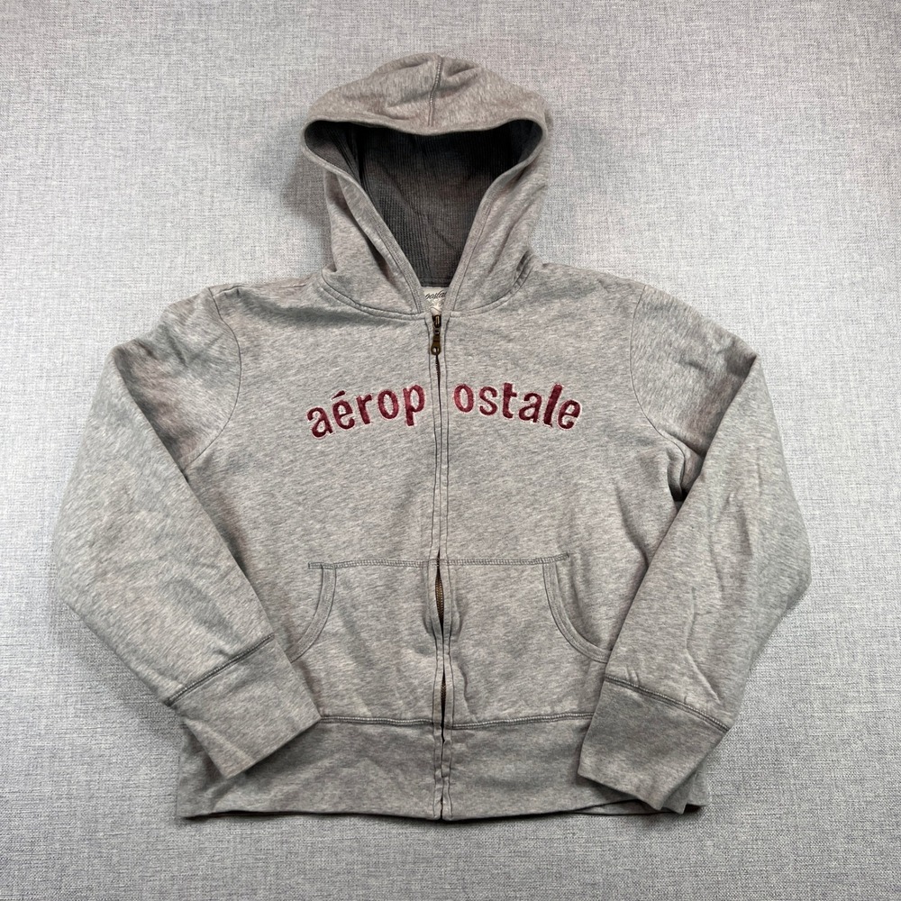 VTG Y2K Aeropostale Full Zip Hoodie Women Medium Gray Mallcore Thermal Lined